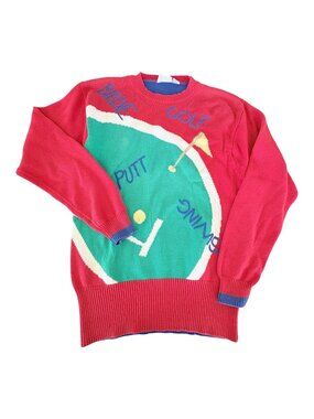 VTG 1990s Leon Levin Golf Intarsia Sweater Swing Golf Putt 100% Cotton Large